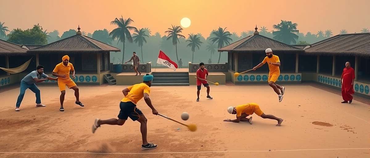 Punjab Power Play - Village Tournament Action Punjab Power Play gameplay showing intense kabaddi match with vibrant Punjabi village background